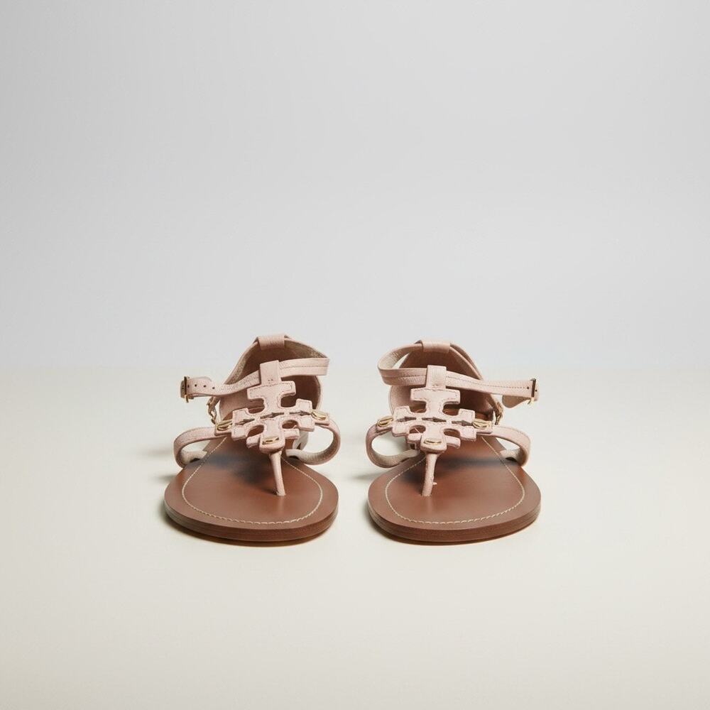 Tory Burch Phoebe Blush Leather Flat Thong Ankle Strap Sandals Sz 8 - Picture 12 of 16
